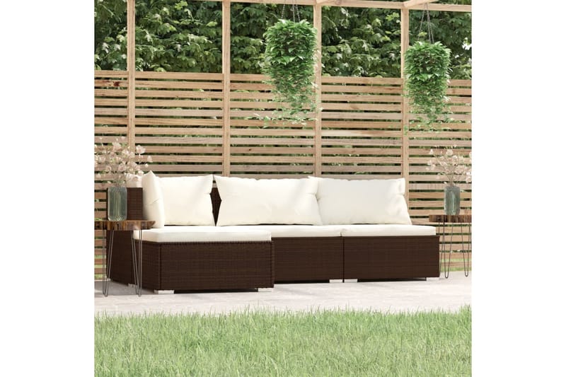 Loungegrupp för trädgården 4 delar konstrotting brun - Brun/Vit - Altanmöbler - Soffgrupp utomhus - Loungegrupp & Loungeset