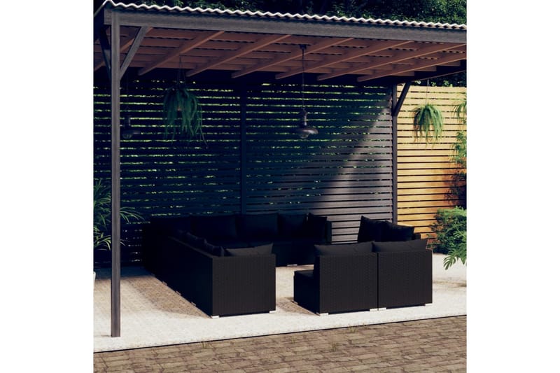 Loungegrupp för trädgården m. dynor 12 delar svart konstrott - Svart - Altanmöbler - Soffgrupp utomhus - Loungegrupp & Loungeset