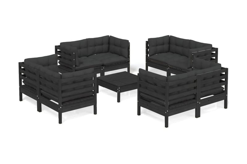 Loungegrupp Utomhus för trädgården med antracit dynor 9 delar massiv - Svart - Utemöbler - Loungemöbler - Loungegrupp & Loungeset