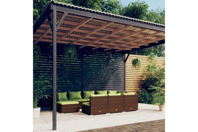 Loungegrupp för trädgården med dynor 10delar brun konstrotti - Brun/Grön - Altanmöbler - Soffgrupp utomhus - Loungegrupp & Loungeset