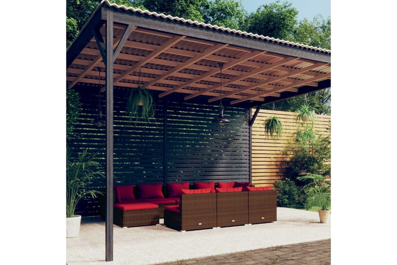Loungegrupp för trädgården med dynor 10delar brun konstrotti - Brun/Röd - Altanmöbler - Soffgrupp utomhus - Loungegrupp & Loungeset