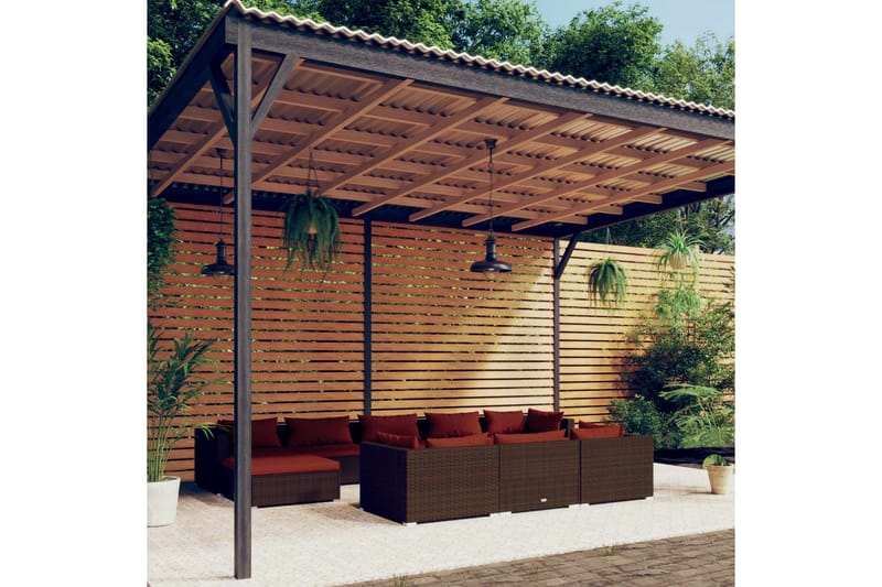 Loungegrupp för trädgården med dynor 10delar brun konstrotti - Brun/Röd - Altanmöbler - Soffgrupp utomhus - Loungegrupp & Loungeset