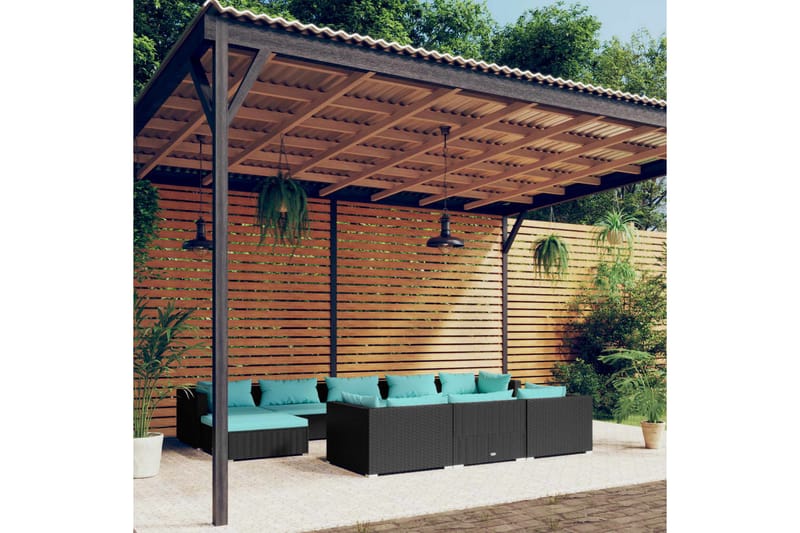 Loungegrupp Utomhus för trädgården med dynor 10delar konstrotting sv - Svart/Blå - Utemöbler - Loungemöbler - Loungegrupp & Loungeset