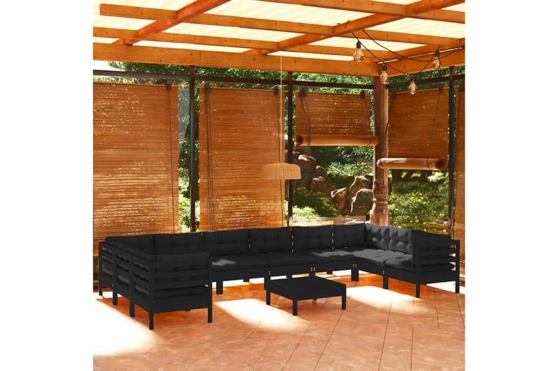 Loungegrupp för trädgården med dynor 11 delar svart massiv f - Svart - Loungegrupp & Loungeset - Altanmöbler - Soffgrupp utomhus