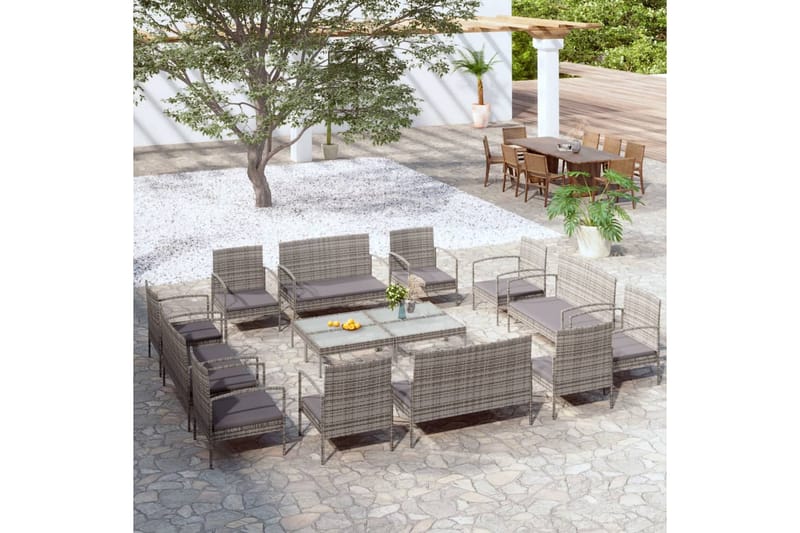 Loungegrupp Utomhus för trädgården med dynor 16 delar konstrotting g - Grå - Utemöbler - Loungemöbler - Loungegrupp & Loungeset