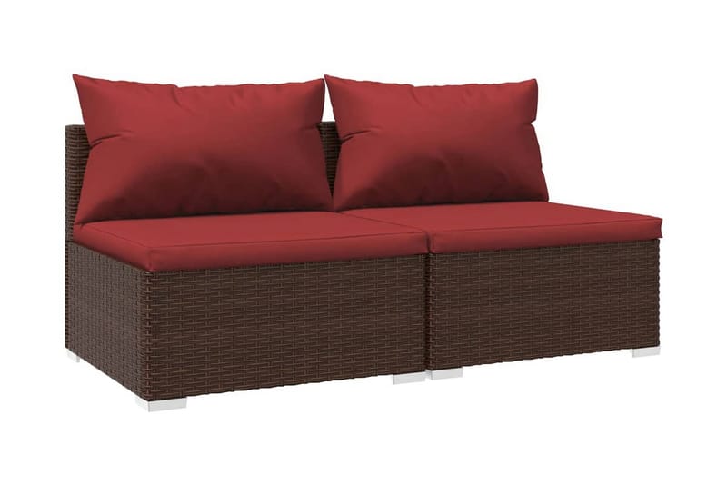 Loungegrupp Utomhus för trädgården med dynor 2 delar konstrotting br - Brun/Röd - Utemöbler - Loungemöbler - Loungegrupp & Loungeset