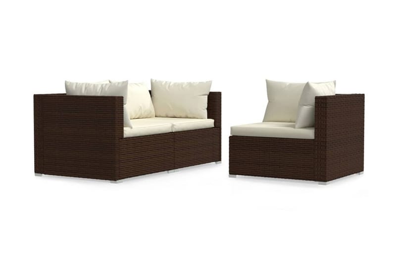 Loungegrupp Utomhus för trädgården med dynor 3 delar konstrotting br - Brun/Vit - Utemöbler - Loungemöbler - Loungegrupp & Loungeset