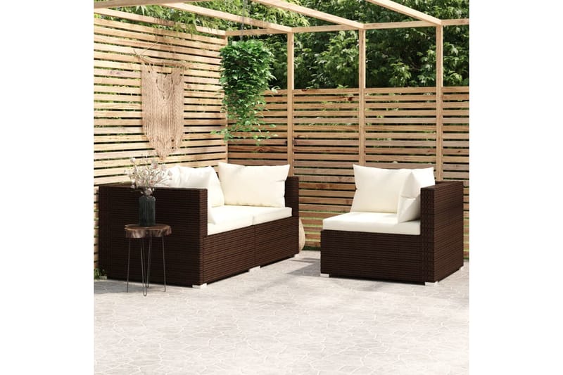 Loungegrupp Utomhus för trädgården med dynor 3 delar konstrotting br - Brun/Vit - Utemöbler - Loungemöbler - Loungegrupp & Loungeset