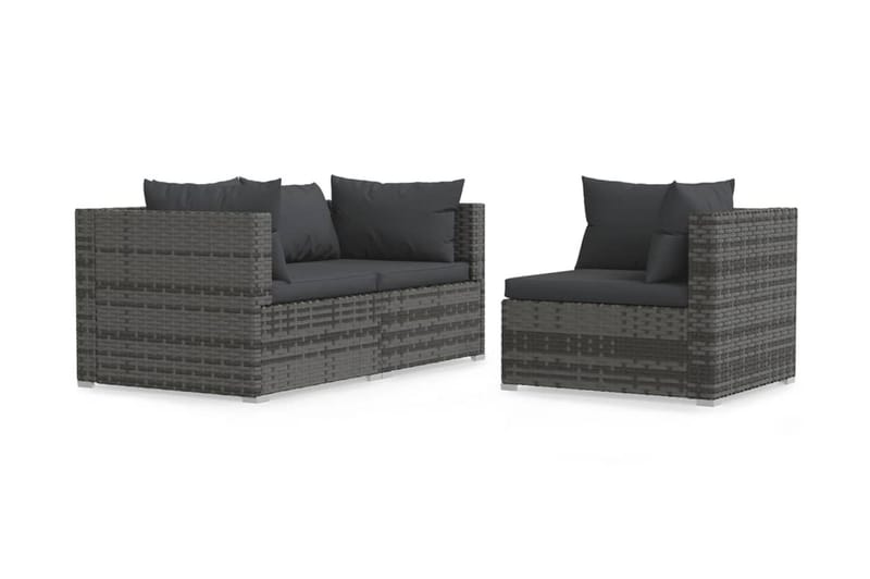 Loungegrupp Utomhus för trädgården med dynor 3 delar konstrotting gr - Grå - Utemöbler - Loungemöbler - Loungegrupp & Loungeset