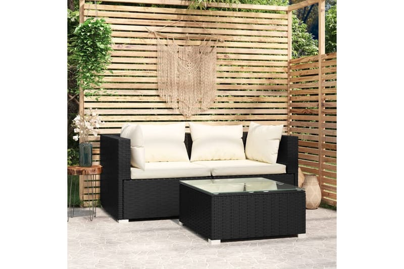 Loungegrupp Utomhus för trädgården med dynor 3 delar konstrotting sv - Svart/vit - Utemöbler - Loungemöbler - Loungegrupp & Loungeset