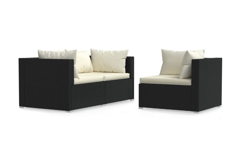 Loungegrupp Utomhus för trädgården med dynor 3 delar konstrotting sv - Svart/vit - Utemöbler - Loungemöbler - Loungegrupp & Loungeset