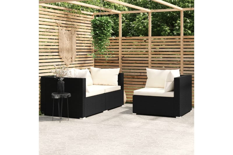 Loungegrupp Utomhus för trädgården med dynor 3 delar konstrotting sv - Svart/vit - Utemöbler - Loungemöbler - Loungegrupp & Loungeset
