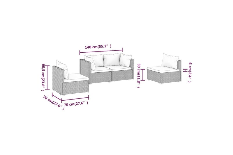 Loungegrupp Utomhus för trädgården med dynor 4 delar konstrotting br - Brun/Vit - Utemöbler - Loungemöbler - Loungegrupp & Loungeset