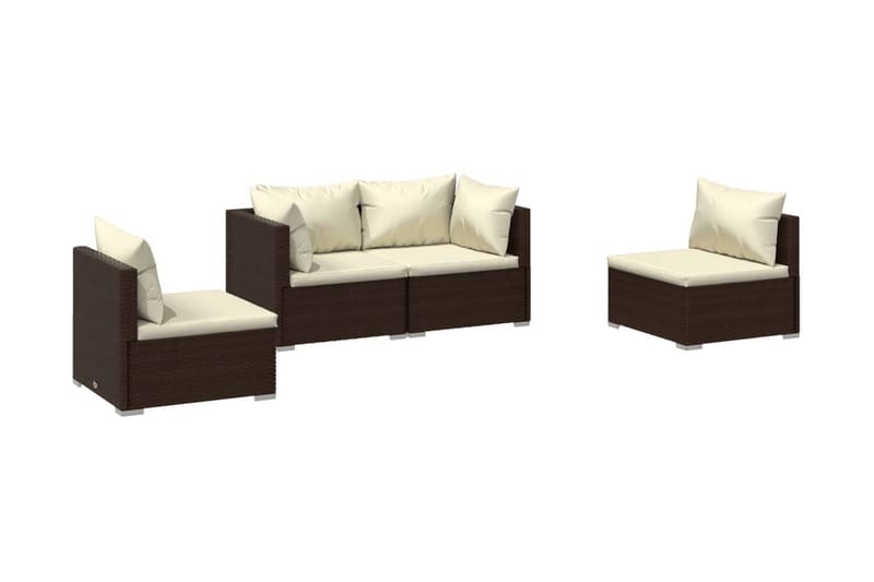 Loungegrupp Utomhus för trädgården med dynor 4 delar konstrotting br - Brun/Vit - Utemöbler - Loungemöbler - Loungegrupp & Loungeset