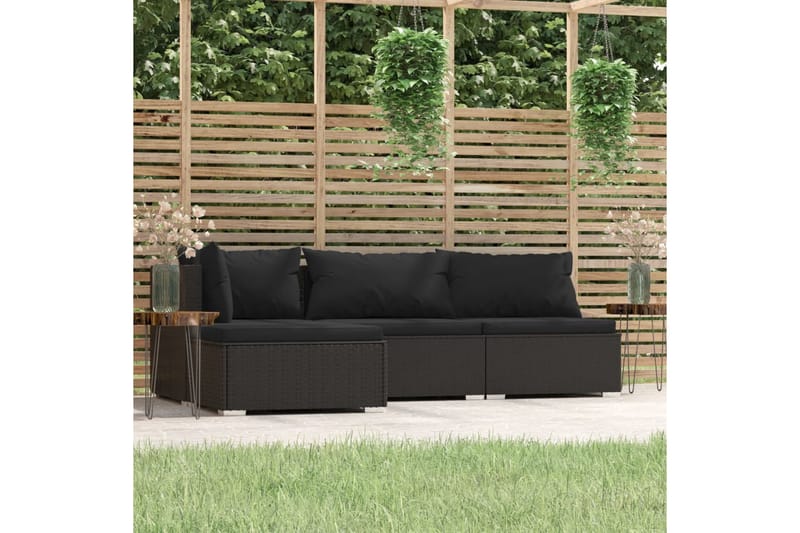 Loungegrupp Utomhus för trädgården med dynor 4 delar konstrotting sv - Svart - Utemöbler - Loungemöbler - Loungegrupp & Loungeset