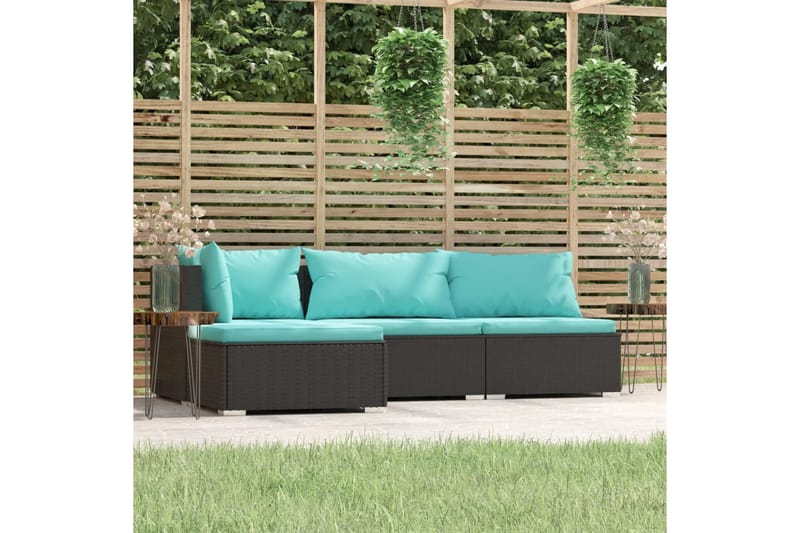 Loungegrupp Utomhus för trädgården med dynor 4 delar konstrotting sv - Svart/Blå - Utemöbler - Loungemöbler - Loungegrupp & Loungeset