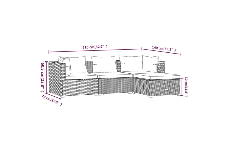 Loungegrupp för trädgården med dynor 4 delar konstrotting sv - Svart/Vit - Altanmöbler - Soffgrupp utomhus - Loungegrupp & Loungeset