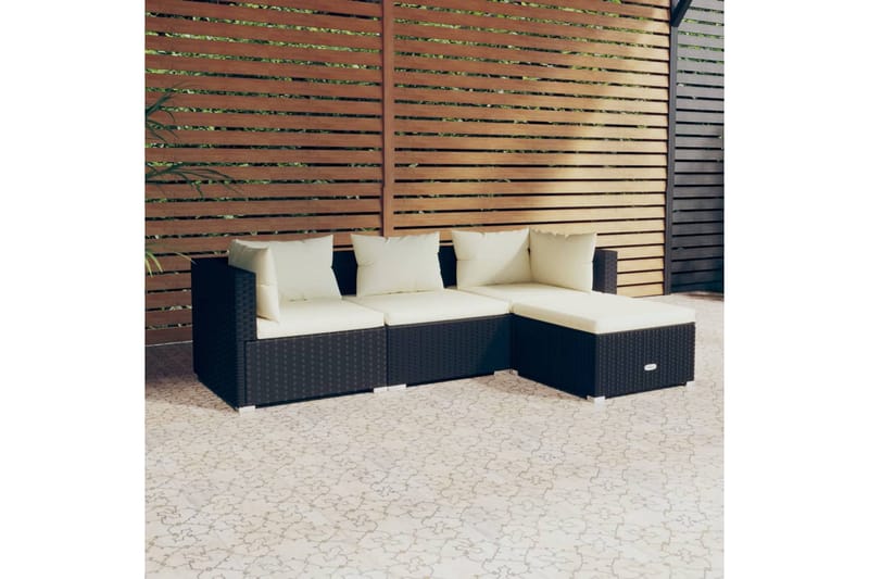 Loungegrupp Utomhus för trädgården med dynor 4 delar konstrotting sv - Svart/Vit - Utemöbler - Loungemöbler - Loungegrupp & Loungeset