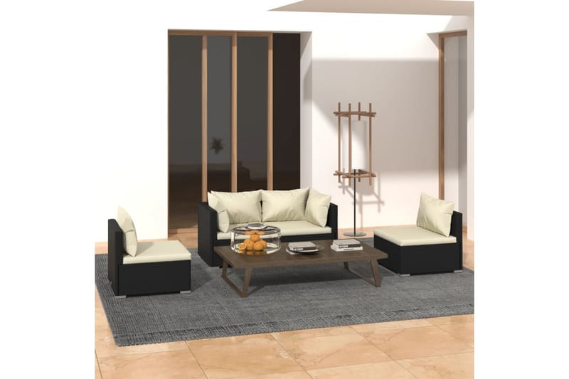 Loungegrupp Utomhus för trädgården med dynor 4 delar konstrotting sv - Svart/Vit - Utemöbler - Loungemöbler - Loungegrupp & Loungeset
