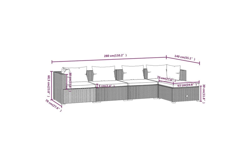 Loungegrupp för trädgården med dynor 5 delar konstrotting br - Brun/Vit - Altanmöbler - Soffgrupp utomhus - Loungegrupp & Loungeset