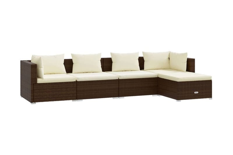 Loungegrupp Utomhus för trädgården med dynor 5 delar konstrotting br - Brun/Vit - Utemöbler - Loungemöbler - Loungegrupp & Loungeset