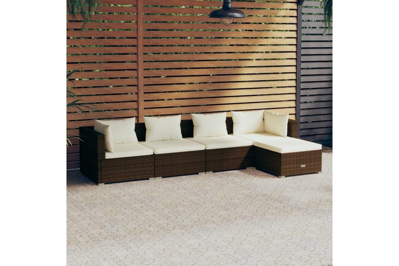 Loungegrupp Utomhus för trädgården med dynor 5 delar konstrotting br - Brun/Vit - Utemöbler - Loungemöbler - Loungegrupp & Loungeset