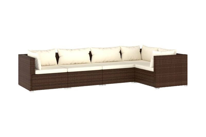 Loungegrupp Utomhus för trädgården med dynor 5 delar konstrotting br - Brun/Vit - Utemöbler - Loungemöbler - Loungegrupp & Loungeset