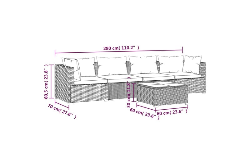 Loungegrupp Utomhus för trädgården med dynor 5 delar konstrotting br - Brun/Vit - Utemöbler - Loungemöbler - Loungegrupp & Loungeset