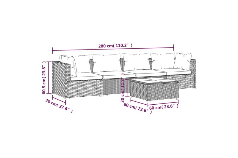 Loungegrupp för trädgården med dynor 5 delar konstrotting br - Brun/Vit - Altanmöbler - Soffgrupp utomhus - Loungegrupp & Loungeset