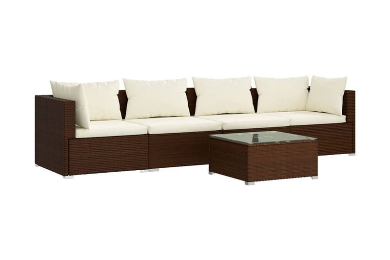 Loungegrupp Utomhus för trädgården med dynor 5 delar konstrotting br - Brun/Vit - Utemöbler - Loungemöbler - Loungegrupp & Loungeset