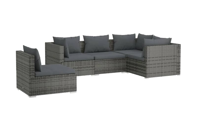 Loungegrupp Utomhus för trädgården med dynor 5 delar konstrotting gr - Grå - Utemöbler - Loungemöbler - Loungegrupp & Loungeset