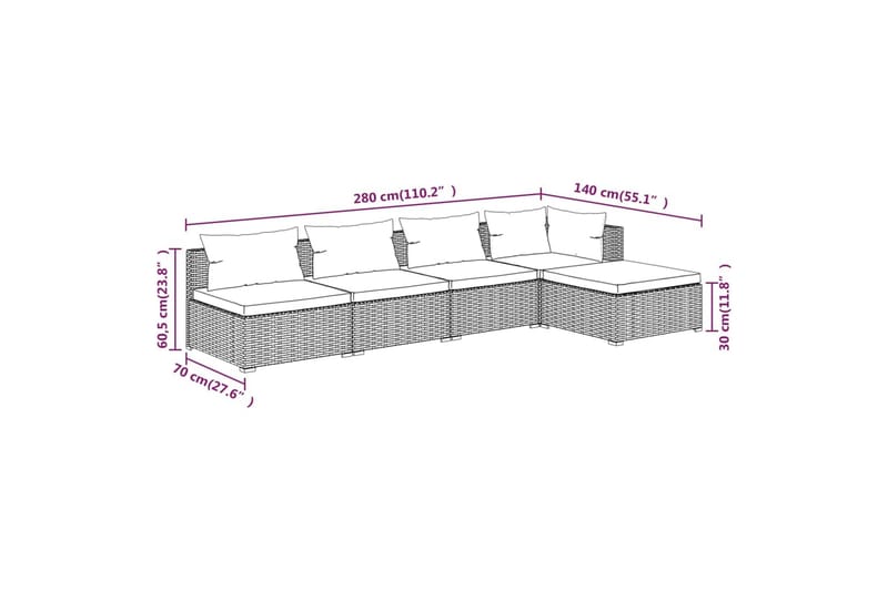 Loungegrupp för trädgården med dynor 5 delar konstrotting sv - Svart/Blå - Altanmöbler - Soffgrupp utomhus - Loungegrupp & Loungeset