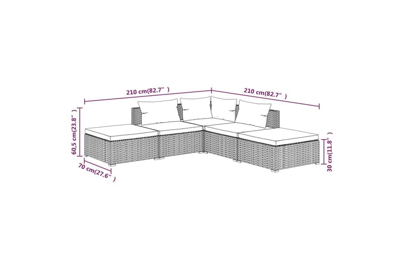 Loungegrupp för trädgården med dynor 5 delar konstrotting sv - Svart/Blå - Altanmöbler - Soffgrupp utomhus - Loungegrupp & Loungeset