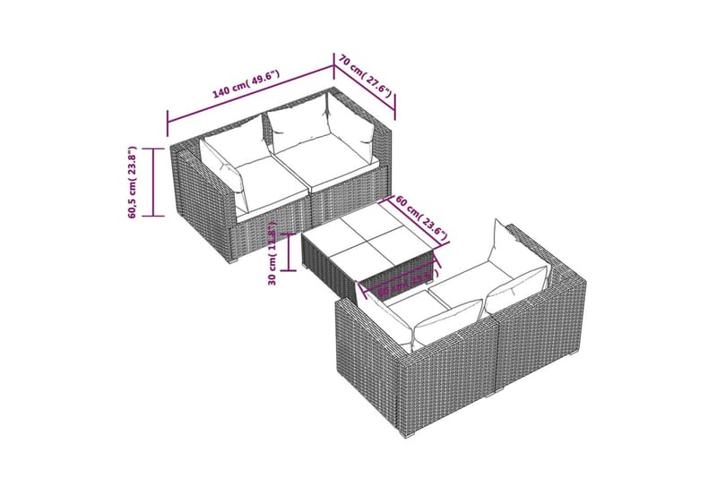 Loungegrupp för trädgården med dynor 5 delar konstrotting sv - Svart/Vit - Altanmöbler - Soffgrupp utomhus - Loungegrupp & Loungeset