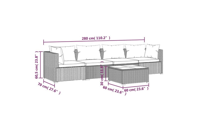 Loungegrupp Utomhus för trädgården med dynor 5 delar konstrotting sv - Svart/Vit - Utemöbler - Loungemöbler - Loungegrupp & Loungeset
