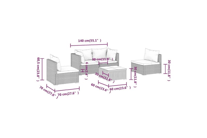 Loungegrupp Utomhus för trädgården med dynor 5 delar konstrotting sv - Svart/Vit - Utemöbler - Loungemöbler - Loungegrupp & Loungeset