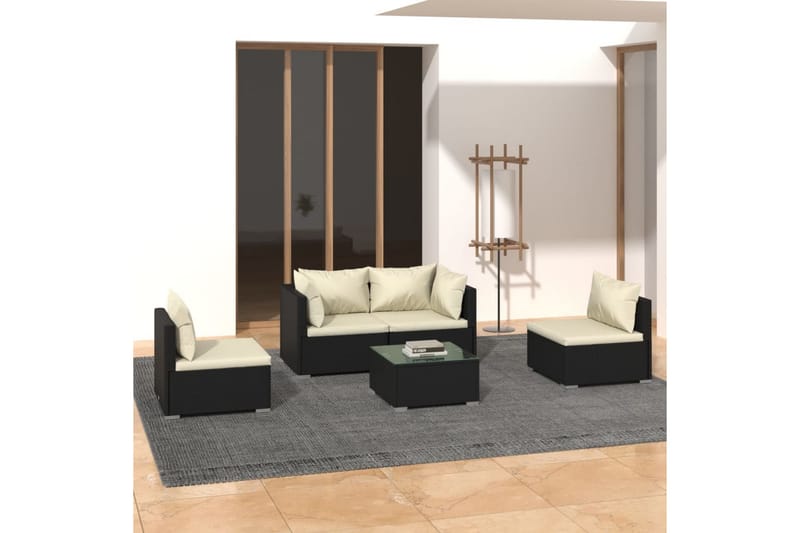 Loungegrupp Utomhus för trädgården med dynor 5 delar konstrotting sv - Svart/Vit - Utemöbler - Loungemöbler - Loungegrupp & Loungeset