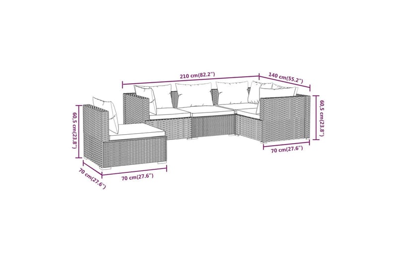 Loungegrupp Utomhus för trädgården med dynor 5 delar konstrotting sv - Svart/Vit - Utemöbler - Loungemöbler - Loungegrupp & Loungeset