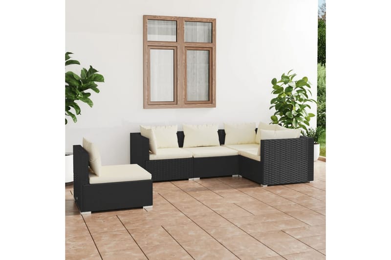Loungegrupp Utomhus för trädgården med dynor 5 delar konstrotting sv - Svart/Vit - Utemöbler - Loungemöbler - Loungegrupp & Loungeset