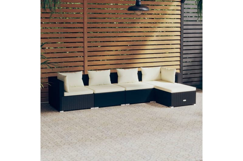 Loungegrupp Utomhus för trädgården med dynor 5 delar konstrotting sv - Svart/Vit - Utemöbler - Loungemöbler - Loungegrupp & Loungeset