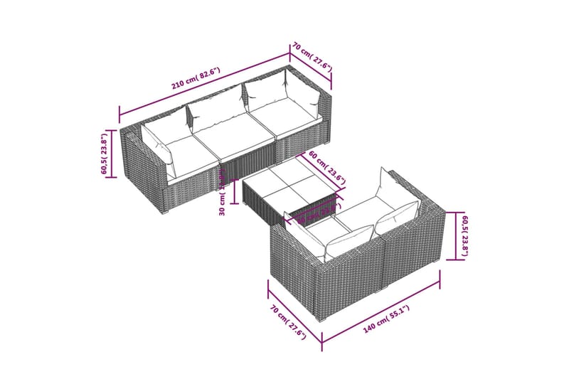 Loungegrupp för trädgården med dynor 6 delar konstrotting br - Brun/Vit - Altanmöbler - Soffgrupp utomhus - Loungegrupp & Loungeset