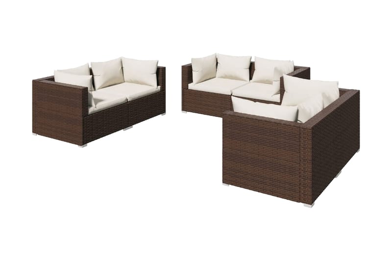 Loungegrupp Utomhus för trädgården med dynor 6 delar konstrotting br - Brun/Vit - Utemöbler - Loungemöbler - Loungegrupp & Loungeset