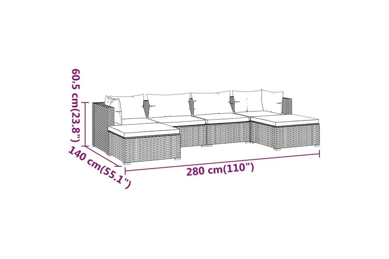 Loungegrupp för trädgården med dynor 6 delar konstrotting br - Brun/Vit - Altanmöbler - Soffgrupp utomhus - Loungegrupp & Loungeset