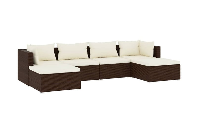Loungegrupp Utomhus för trädgården med dynor 6 delar konstrotting br - Brun/Vit - Utemöbler - Loungemöbler - Loungegrupp & Loungeset