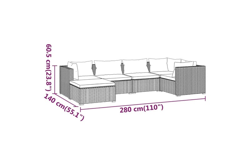 Loungegrupp för trädgården med dynor 6 delar konstrotting sv - Svart/Blå - Altanmöbler - Soffgrupp utomhus - Loungegrupp & Loungeset