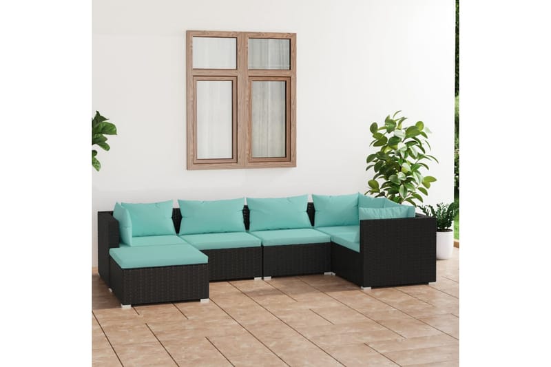 Loungegrupp Utomhus för trädgården med dynor 6 delar konstrotting sv - Svart/Blå - Utemöbler - Loungemöbler - Loungegrupp & Loungeset