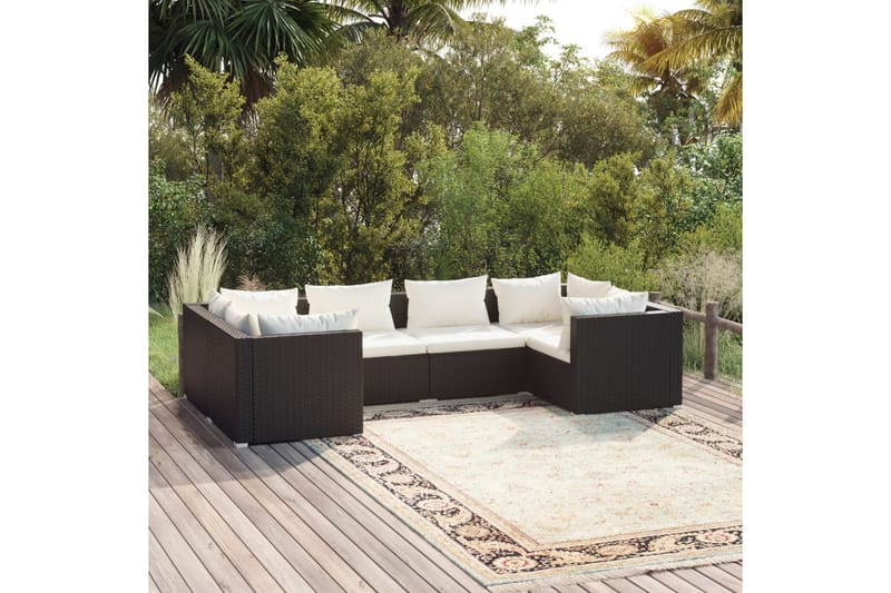 Loungegrupp Utomhus för trädgården med dynor 6 delar konstrotting sv - Svart/Vit - Utemöbler - Loungemöbler - Loungegrupp & Loungeset
