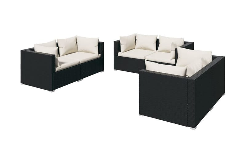 Loungegrupp Utomhus för trädgården med dynor 6 delar konstrotting sv - Svart/Vit - Utemöbler - Loungemöbler - Loungegrupp & Loungeset