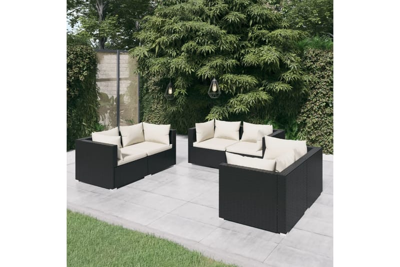 Loungegrupp Utomhus för trädgården med dynor 6 delar konstrotting sv - Svart/Vit - Utemöbler - Loungemöbler - Loungegrupp & Loungeset