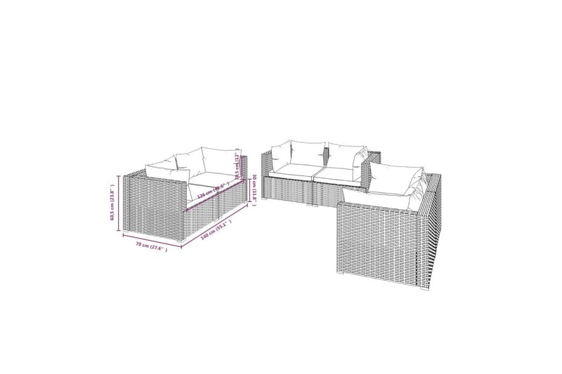 Loungegrupp Utomhus för trädgården med dynor 6 delar konstrotting sv - Svart/Vit - Utemöbler - Loungemöbler - Loungegrupp & Loungeset